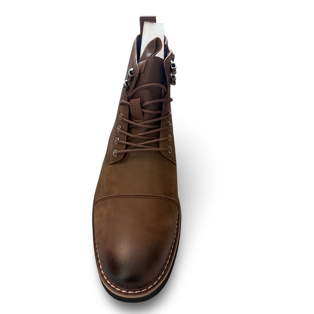 Mens Dark Brown Faux Leather Cap Toe Lace Up Ankle Boots M 8.5 - Picture 5 of 14